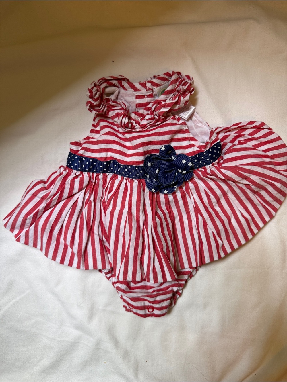 Little Me Red and White Striped Baby Dress with Navy Star Trim 3m